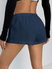 SHEIN PETITE Shorts casuais soltos com cordão na cintura e cor sólida para mulheres