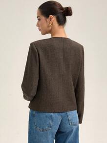 Revavyn 女士人字纹圆领金属纽扣装饰通勤夹克 - 彩色 - 查看 2