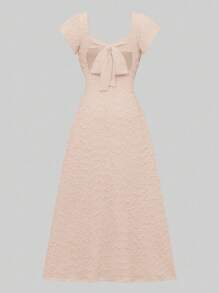 Rafferiza Solid Color Backless Bowknot With Lotus Sleeve High Slit Slim Elegant Spring/Summer Vacation Date Long Dress Summer Dress