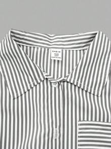 青少年女孩三件套，街头酷炫条纹长袖衬衫、裤子和吊带背心，适合春季和秋季 - 黑與白 - 查看 4