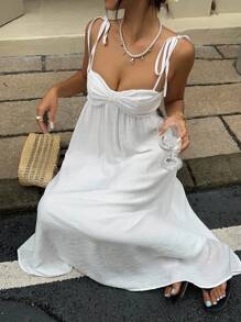 SHEIN EZwear Vestido casual de correa blanca tipo slip de largo midi para vacaciones, para uso diario en verano