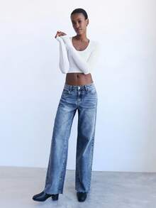 Maija Women's Blue Jeans Low Waist Straight Pants Versatile Casual Autumn New Style