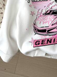 少女休闲复古F1赛车返校季白色街头风加厚长袖卫衣，适合秋冬季穿着 - 白色 - 查看 4