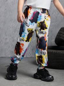 GODZILLAxKONG X SHEIN Young Boy Casual Cartoon Print Elastic Waist Loose Fit Long Sweatpants - Multicolor - View 3
