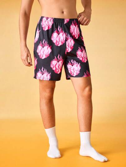 NotGurli Men's Summer Heart Print Elastic Waist Loungewear Bottoms