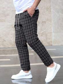 Manfinity Homme Pantalones casuales de hombre con cintura con cordón a cuadros, otoño - Multicolor - Ver 3