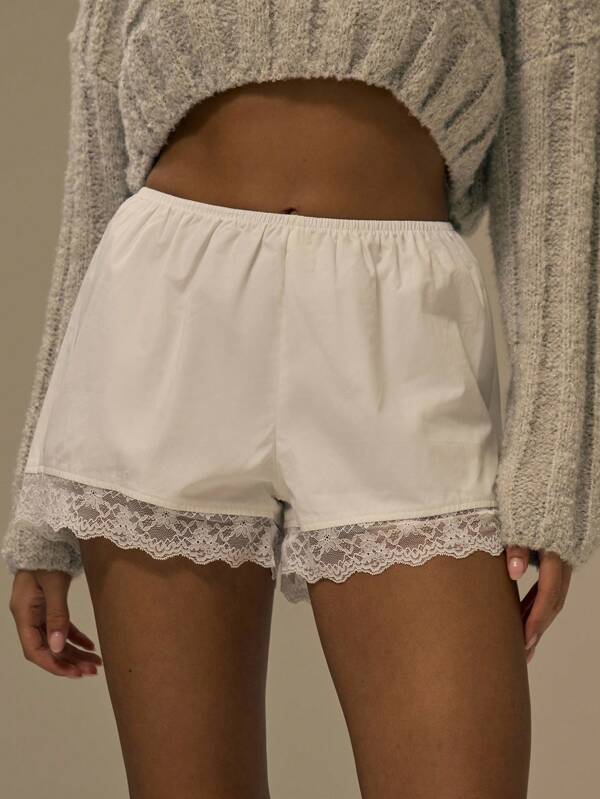 MUSERA Cotton Poplin Lace Trim Mini Shorts  Cute Streetwear Festival Farmhouse, Country, Vintage,     Winter  Winter  Spring Valentines Day