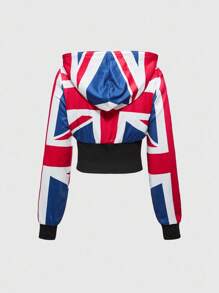 ROMWE J-Fashion Y2K Baddie Abby 旗帜英国水钻天鹅绒紧身女式运动衫 - 黑色 - 查看 4