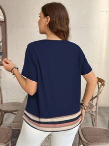 EMERY ROSE Camiseta informal de mujer talla grande con bloques de color y rayas y bolsillo, apta para el verano - Multicolor - Ver 7