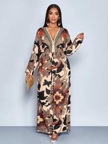 SOLERSUN Tuta elegante da donna con maniche a pipistrello e stampa a catena - Castano - Visualizzare 3