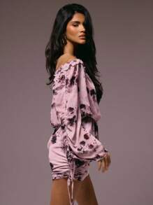 MUSERA Đầm ngắn tay dài trễ vai xếp ly cực kỳ gợi cảm bằng vải chiffon in hoa, thích hợp cho kỳ nghỉ hè, tiệc tùng, đám cưới, sinh nhật, câu lạc bộ, tiệc brunch, du lịch trên du thuyền, các dịp lễ hội, thanh lịch ở Ibiza, nữ tính, dễ thương. - Nhiều màu - Xem 3