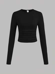 3pcs Tween Girls Solid Color Crew Neck Ruched Long Sleeve T-Shirt Undershirts, Casual For Autumn/Winter - Dark Grey - View 5