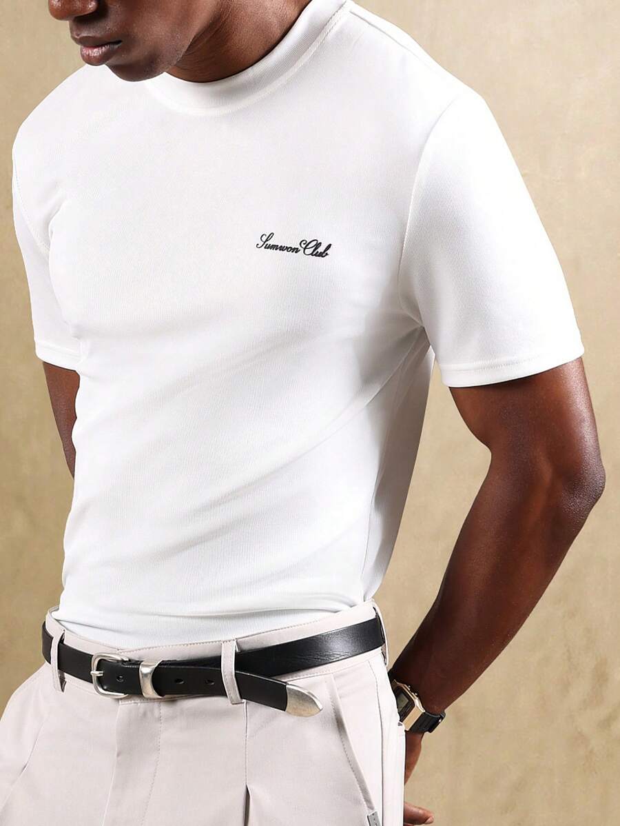 Áo thun ngắn tay SUMWON Essential Muscle Fit, thiết kế tối giản hiện đại, chất liệu jersey, phong cách thường ngày mùa hè, thời trang đường phố, một món đồ cơ bản cao cấp trong tủ quần áo, màu đơn sắc trơn. - trắng - Xem 1