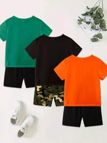 Bộ 6 món áo thun in chữ hình xe hơi thường ngày cho bé trai và quần short, thời trang - Nhiều màu - Xem 2