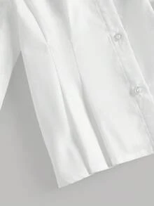 SHEIN 青少年女孩返校休闲纯色长袖梭织衬衫 - 白色 - 查看 8
