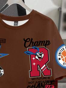 Manfinity Joysei 夏季男士休闲时尚百搭圆领短袖T恤 - 棕色 - 查看 4