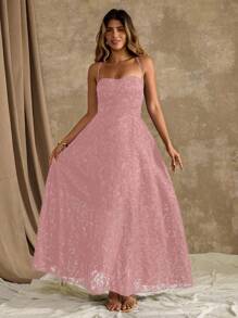 Roveilla 露肩、婚礼宾客、毕业典礼、浪漫、晚会、正式女士连衣裙、生日派对、优雅、夏季女士服装、鸡尾酒会迷你连衣裙、时尚优雅简约穿孔纹理细肩带长裙、性感紧身腰部修身优雅连衣裙 - 藕粉色 - 查看 1