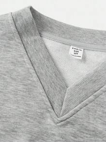 SHEIN 青少年女孩 V 领宽松运动衫和慢跑裤两件套，休闲日常百搭时尚服装 - 灰色 - 查看 10