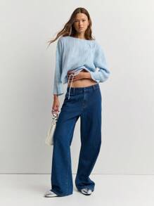 Nöista 经典蓝色阔腿牛仔裤，适合秋季女装和返校季穿着。这些休闲牛仔裤非常适合秋季，与您最喜欢的上衣完美搭配，打造永恒舒适的造型，让您想在任何地方穿着！ - 藍色 - 查看 5