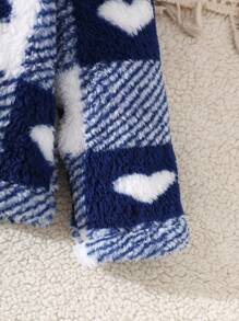 Baby Girl Heart Pattern Plush Long Sleeve Single-Breasted Hooded Jacket Fall Winter