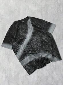 ROMWE MEN Street Life 男士微印花短袖T恤，适合日常穿着，春夏季 - 黑色 - 查看 6