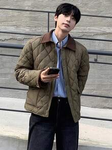 DAZY Abrigo acolchado y acolchado de invierno para hombre con cuello texturizado marrón, chaqueta verde militar - Verde militar - Ver 7