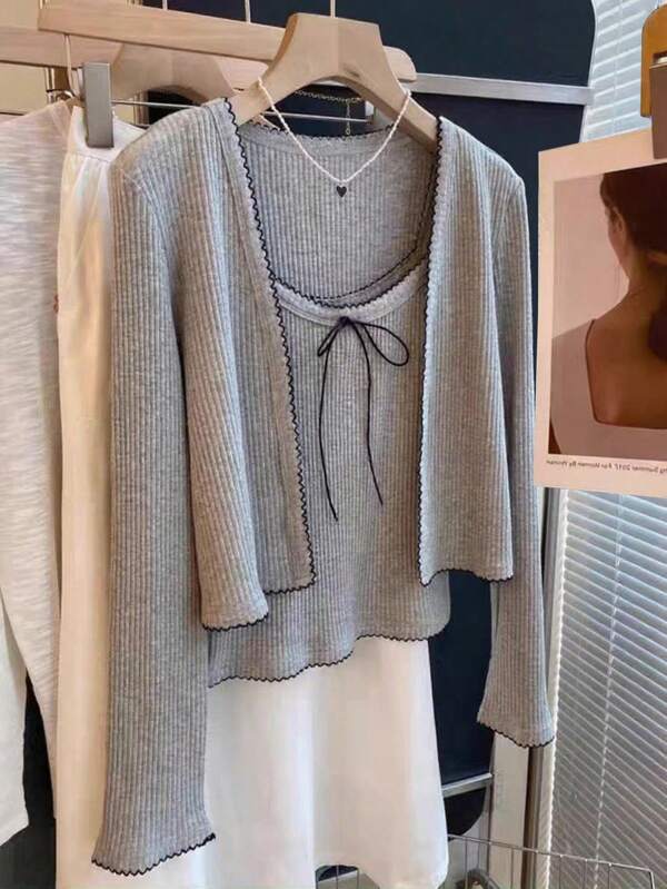 INAWLY Women's Fashion Casual Romantic Elegant Vacation Camisole And Cardigan 2 Pieces Set