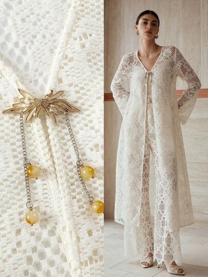 MOTF PREMIUM Tenue de style vacances à la française avec encolure en V profond, fermoir papillon ajouré