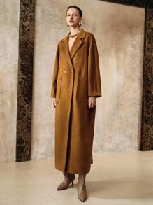 Arave Women's Wool Fabric, Loose H-Shaped, Lapel Collar, Large Pockets, Patch Pocket Design, Daily Commuting  Long Trench Coat  Back To School Fall Women Clothes Fall Clothes For Women Office Outfits For Women Maillard Style