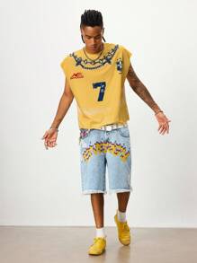 ROMWE MEN Prep Men's College Letter Basketball Sleeveless Tank Top