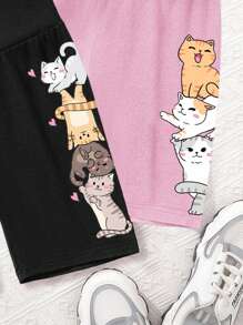 SHEIN 3pcs Tween Girl Casual Minimalist Mid-Length Leggings, Suitable For Spring & Summer, School, Campus, College - Multicolor - View 3