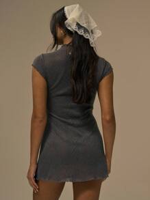 MUSERA Cap Sleeve Collared Fitted Waist Button Down Mini Dress Fall Cute Streetwear Festival Farmhouse Country Vintage Fall Autumn Evening Fall - Grey - View 3