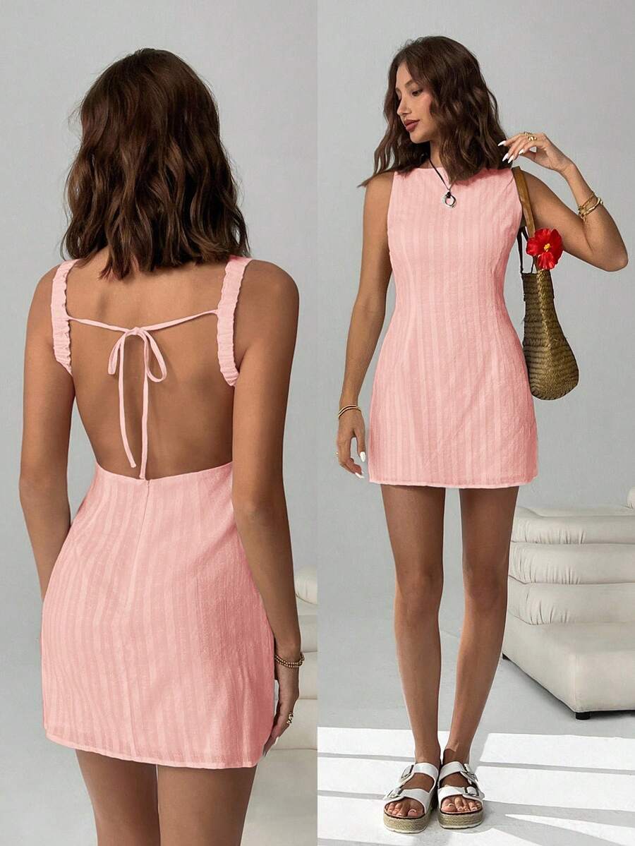 Easelle 女士度假休闲系带露背无袖迷你连衣裙