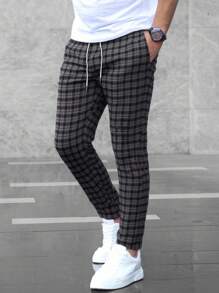 Manfinity Homme Pantalones casuales de hombre con cintura con cordón a cuadros, otoño - Multicolor - Ver 4