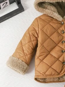 男婴/女婴新款秋冬加厚羊毛拼布服装，全拉链连帽夹克和厚运动裤两件套，寒冷季节保暖时尚，适合男婴 - 棕色 - 查看 4