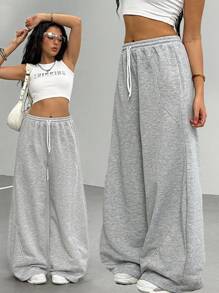 Sparklyn 青少年女孩宽松剑腿运动裤，灰色休闲百搭运动裤，适合舞蹈、学校、运动