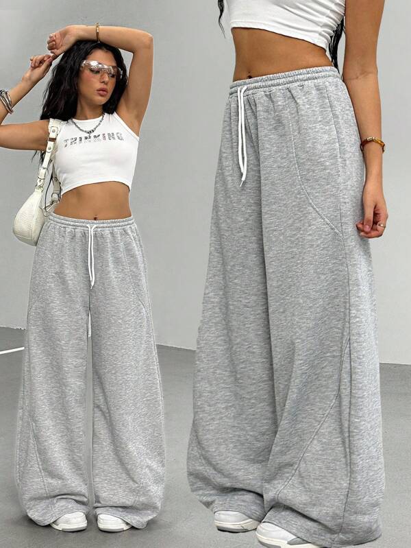 Teenager Girls' Relaxed Fit Saber-Leg Sweatpants, Gray Casual All-Match Versatile Athletic Pants, Suitable For Dance, School, Exercise