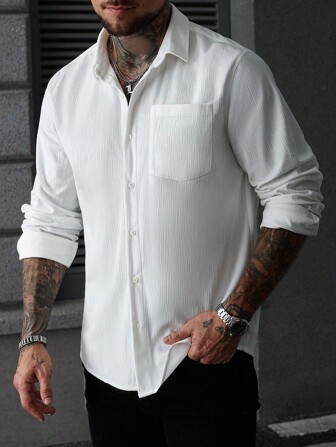 Manfinity Nomadique Men's Casual Business Commute Solid Color Long Sleeve Button-Up Shirt