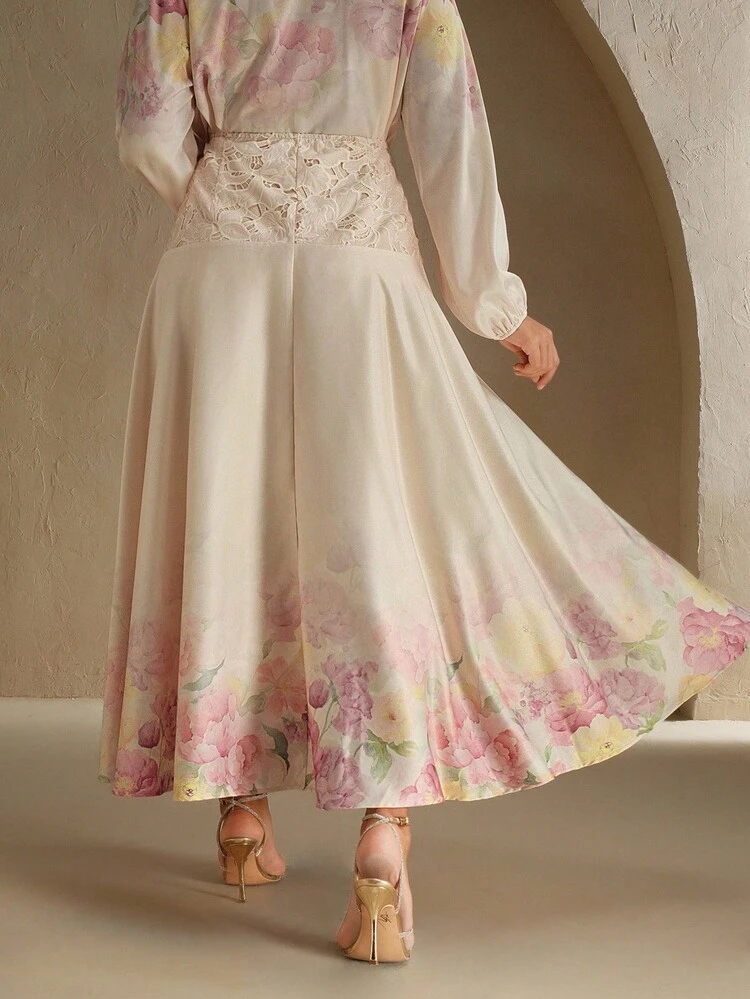 Plus Size Women's Autumn Lace Patchwork Elegant Versatile Fashion Skirt