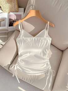 GlowEve Women Solid Color Simple Daily Tied Strap Camisole - Apricot - View 2
