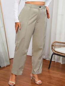 SHEIN Essnce 大碼素色高腰接縫細節直筒褲