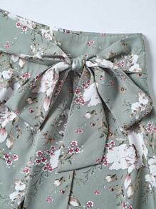 Sweetra 女士花卉印花结腰半身裙，优雅 - 綠色 - 查看 7