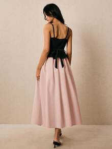 Poéselle Vestido de mujer de largo medio con correa de color de contraste, de estilo casual y elegante - Rosa - Ver 3