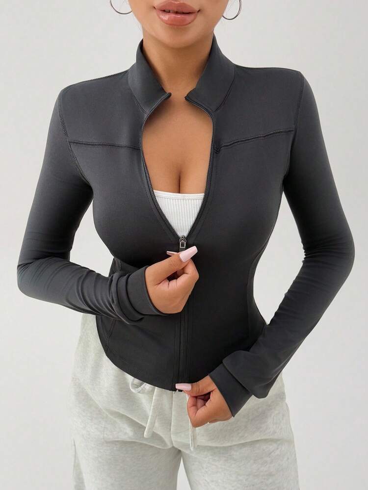 Solid Color Slim Fit Long Sleeve Outdoor Sports Jacket