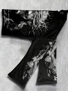 ROMWE MEN Goth Men's Streetwear Graphic Print Pullover T-Shirt, Suitable For Spring/Summer, Fall, 2000s Style