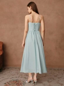 SHEIN Unity Đầm dự tiệc dây mảnh thiết kế hoa đính đá thời trang dành cho nữ - Màu xanh bạc hà - Xem 2