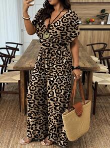 EMERY ROSE Plus Size Leopard Print Jumpsuit For Summer Vacation - Multicolor - View 5