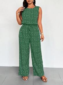 EMERY ROSE Spring Summer Holiday Round Neck Sleeveless Elasticated Waist Ditsy Floral Jumpsuit