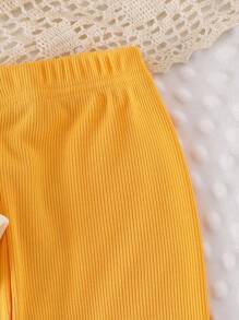 Baby Girls Casual Cute Sweatshirt Set, 3D Crochet Floral Print Pullover Top And Knitted Leggings, Autumn Outfit Fall Winter