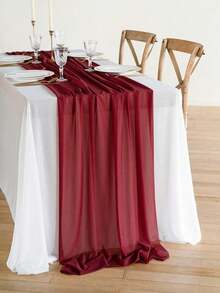 1 件 73 英寸 X 300 英寸雪纺桌旗，浅腮红雪纺桌布/围巾，带银色闪光的透明婚礼桌布，适合优雅婚礼、乡村波西米亚派对、新娘送礼会、婴儿送礼会、公主派对、甜点桌、新娘宴会等